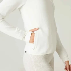 Sweat Zippé Fitness Femme - 500 Spacer Blanc Cassé -Sportmania sweat zippe fitness poches zippees blanc casse 5
