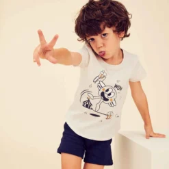 T-shirt Enfant Coton - Basique Beige Avec Motifs -Sportmania t shirt 100 baby gym fille et garcon gris print 2