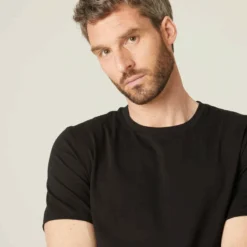 T-shirt Fitness Manches Courtes Coton Extensible Col Rond Homme Noir -Sportmania t shirt 500 homme blanc 3