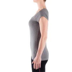 T-Shirt 500 Slim Pilates Gym Douce Femme Gris Chiné -Sportmania t shirt 500 slim pilates gym douce femme gris chine 2