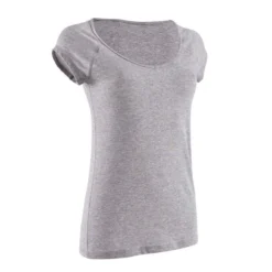 T-Shirt 500 Slim Pilates Gym Douce Femme Gris Chiné