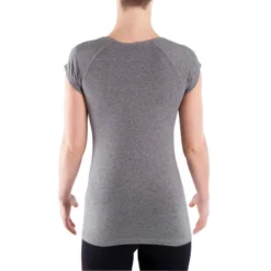 T-Shirt 500 Slim Pilates Gym Douce Femme Gris Chiné -Sportmania t shirt 500 slim pilates gym douce femme gris chine 3