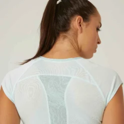 T-shirt Fitness Manches Courtes Slim Coton Extensible Col En V Femme Vert -Sportmania t shirt coton extensible fitness avec mesh slim noir 4