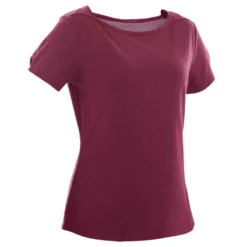 T-shirt Fitness Manches Courtes Slim Coton Extensible Col Bateau Femme Violet -Sportmania t shirt coton extensible fitness col bateau 2