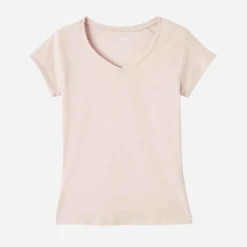 T-shirt Col V Fitness Femme - 500 Rose Quartz -Sportmania t shirt coton extensible fitness slim 23