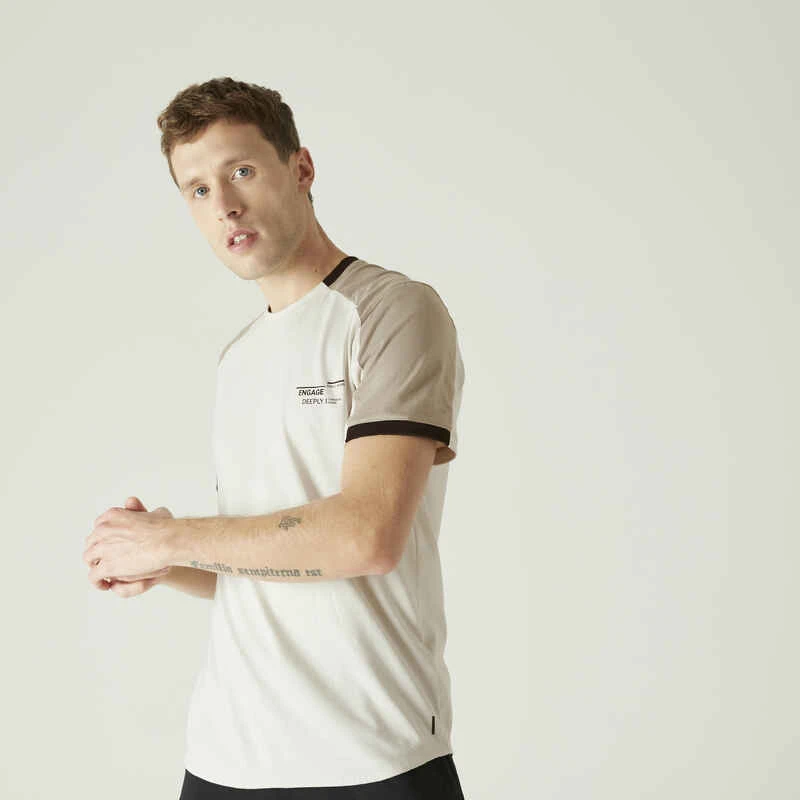 T-Shirt Coton Extensible Fitness Tombé Arrondi 1 T-Shirt Coton Extensible Fitness Tombé Arrondi