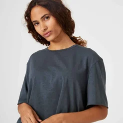 T-shirt Crop Top Fitness Femme - 520 Gris Abysses -Sportmania t shirt crop top fitness femme 520 gris abysses 3