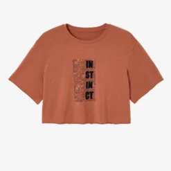 T-shirt Crop Top Fitness Femme - 520 Marron Sépia -Sportmania t shirt crop top fitness manches courtes droit col rond coton femme 520 blanc 5