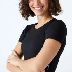 T-shirt Crop-top Manches Courtes Fitness Cardio Femme Noir -Sportmania t shirt crop top manches courtes fitness cardio femme noir 2