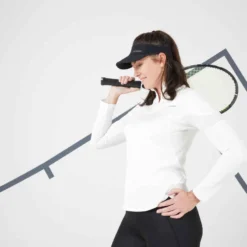 Artengo T-Shirt Tennis Manches Longues Thermique Femme - TH 900 Blanc Cassé -Sportmania t shirt femme manches longues ts th 900 noir 3