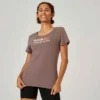 T-shirt Fitness Manches Courtes Col Rond Coton Femme - 500 Gris Foncé