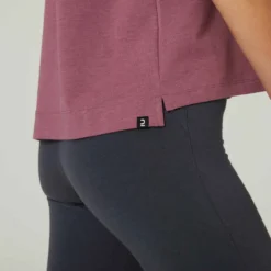 T-shirt Loose Fitness Femme - 520 Violet Raisin -Sportmania t shirt fitness manches courtes large col rond coton femme 520 loose raisin 7