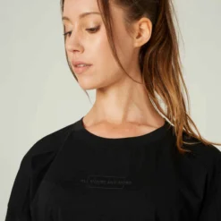 T-shirt Fitness Manches Courtes Large Coton Majoritaire Femme - 520 Noir -Sportmania t shirt fitness manches courtes large coton majoritaire femme 520 blanc 3