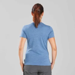 T-shirt De Trek Voyage - Manches Courtes - Laine Mérinos TRAVEL 100 Bleu Femme -Sportmania t shirt laine merinos de trek voyage travel 100 bleu femme 2