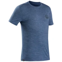 T-shirt Laine Mérinos De Trek Voyage - TRAVEL 100 Bleu Homme