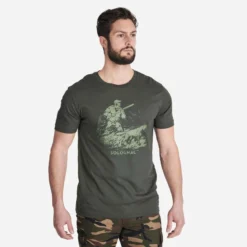 T-shirt Manches Courtes Chasse Coton Homme - 100 Chien Arrêt Vert