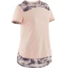 T-Shirt Manches Courtes Coton Respirant 500 Fille GYM ENFANT Rose Chiné AOP Gris