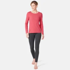 T-shirt Fitness Manches Longues Slim Coton Col Rond Femme Rose -Sportmania t shirt manches longues 100 femme noir 2