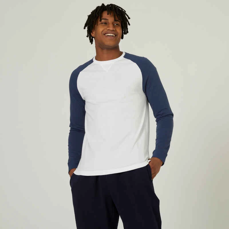 T-shirt Manches Longues Fitness Homme - 520 Blanc Et Bleu 1 T-shirt Manches Longues Fitness Homme - 520 Blanc Et Bleu