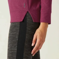 T-shirt Fitness Manches Longues Droit Col Rond Coton Femme - 500 Violet -Sportmania t shirt manches longues sport pilates gym douce femme 500 regular beige imprime 4