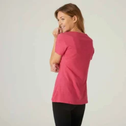 T-shirt Regular Fitness Femme - 500 Essentials Rose Chiné -Sportmania t shirt regular 500 femme gris 1