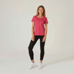 T-shirt Regular Fitness Femme - 500 Essentials Rose Chiné -Sportmania t shirt regular 500 femme gris 2