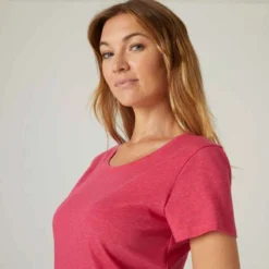 T-shirt Regular Fitness Femme - 500 Essentials Rose Chiné -Sportmania t shirt regular 500 femme gris 3