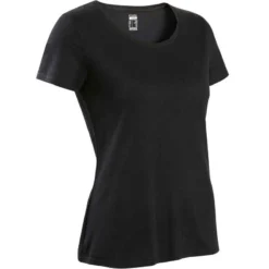 T-shirt Fitness Manches Courtes Droit Coton Extensible Col Rond Femme Noir -Sportmania t shirt regular 500 femme noir 7