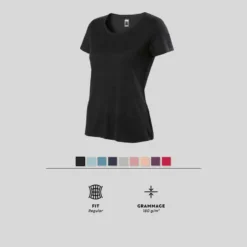 T-shirt Fitness Manches Courtes Droit Coton Extensible Col Rond Femme Noir -Sportmania t shirt regular 500 femme noir 8