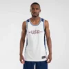 MAILLOT BASKETBALL SANS MANCHE REVERSIBLE HOMME/FEMME - T500R BLANC MARINE USA