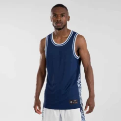 MAILLOT BASKETBALL SANS MANCHE REVERSIBLE HOMME/FEMME - T500R BLANC MARINE USA -Sportmania t shirt slash maillot sans manche reversible de basket homme t500r blanc marine usa 2