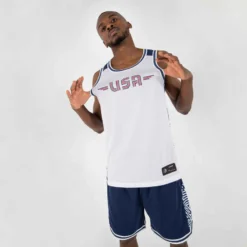 MAILLOT BASKETBALL SANS MANCHE REVERSIBLE HOMME/FEMME - T500R BLANC MARINE USA -Sportmania t shirt slash maillot sans manche reversible de basket homme t500r blanc marine usa 3