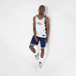 MAILLOT BASKETBALL SANS MANCHE REVERSIBLE HOMME/FEMME - T500R BLANC MARINE USA -Sportmania t shirt slash maillot sans manche reversible de basket homme t500r blanc marine usa 4