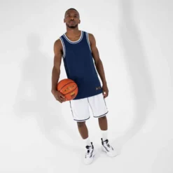 MAILLOT BASKETBALL SANS MANCHE REVERSIBLE HOMME/FEMME - T500R BLANC MARINE USA -Sportmania t shirt slash maillot sans manche reversible de basket homme t500r blanc marine usa 5