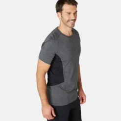 T-shirt Fitness Manches Courtes Slim Coton Col Rond Homme Gris Foncé