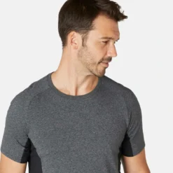 T-shirt Fitness Manches Courtes Slim Coton Col Rond Homme Gris Foncé -Sportmania t shirt slim 900 homme vert fonce 4