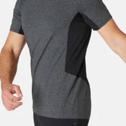 T-shirt Fitness Manches Courtes Slim Coton Col Rond Homme Gris Foncé -Sportmania t shirt slim 900 homme vert fonce 6