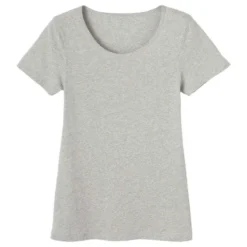 T-shirt Fitness Manches Courtes Droit Coton Col Rond Femme Gris -Sportmania t shirt sportee 100 coton femme rose 4