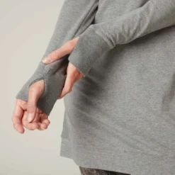 T-shirt Fitness Manches Longues Slim Coton Extensible Col Rond Femme Gris -Sportmania t shirt tunique coton extensible fitness 5