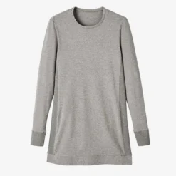 T-shirt Fitness Manches Longues Slim Coton Extensible Col Rond Femme Gris -Sportmania t shirt tunique coton extensible fitness 7