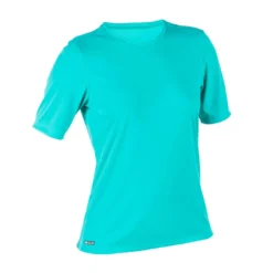 TEE SHIRT ANTI UV FEMME MANCHES COURTES SURF MALOU TURQUOISE -Sportmania tee shirt anti uv surf malou manches courtes femme rose corail 2