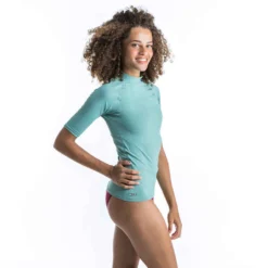 Tee Shirt Anti Uv Surf Top 100 Manches Courtes Femme Kaki Clair -Sportmania tee shirt anti uv surf top 100 manches courtes femme rose 4