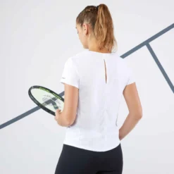 Artengo T-Shirt Tennis Col Rond Dry Femme - Essentiel 100 Blanc -Sportmania tee shirt de tennis ts dry 100 femme blanc 3