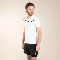 TEE SHIRT DE TRAIL RUNNING MANCHES COURTES ZIP HOMME BLANC -Sportmania tee shirt manches courtes trail running noir homme 2