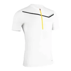 TEE SHIRT DE TRAIL RUNNING MANCHES COURTES ZIP HOMME BLANC