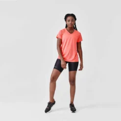 Kalenji T-shirt Manches Courtes Running Respirant Femme - Dry Corail -Sportmania tee shirt running run dry noir femme 3