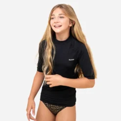 Tee Shirt Anti UV Enfant Manches Courtes Surf Noir -Sportmania top solaire anti uv junior noir 4