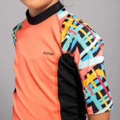 TEE SHIRT ANTI UV FILLE MANCHES COURTES SURF 500 ROSE -Sportmania top solaire fille manche courte quartz rose 2