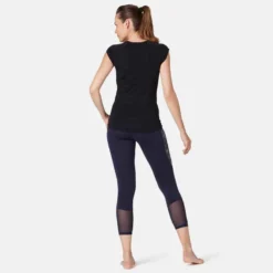 T-Shirt 530 Dévoré Pilates Gym Douce Femme Noir -Sportmania ts 530 devore pilates gym douce femme bleu clair 3