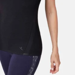 T-Shirt 530 Dévoré Pilates Gym Douce Femme Noir -Sportmania ts 530 devore pilates gym douce femme bleu clair 7